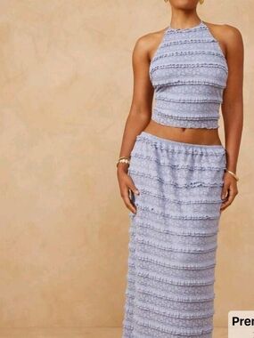 SHEIN 2pc Plus Set Lavender Ruffled Maxi Skirt With Crop Halter Top